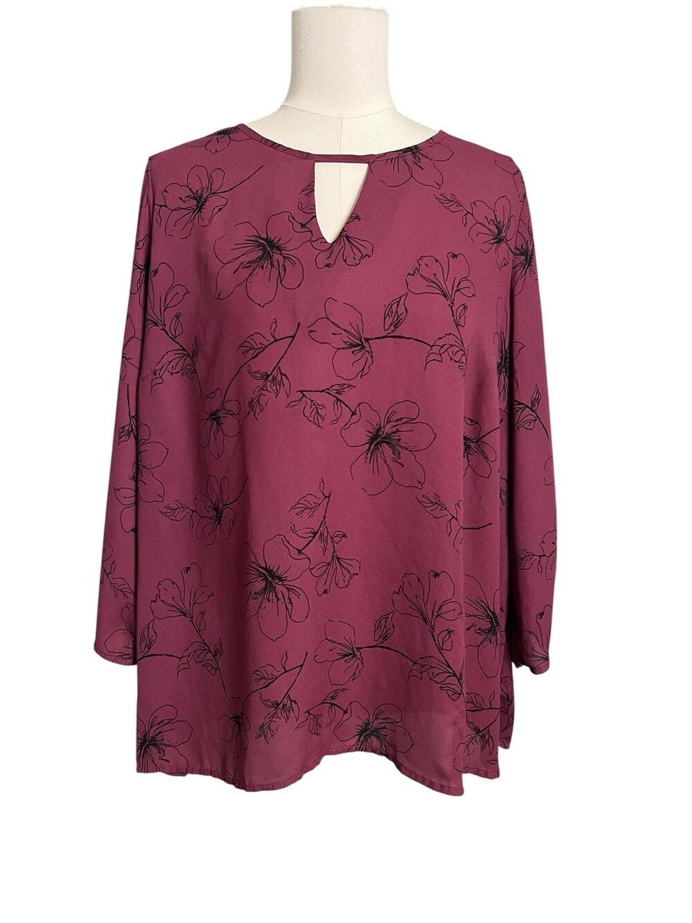 Collective Concepts Tunic Blouse Womens 1X Pink Floral Keyhole Long Sleeve Top